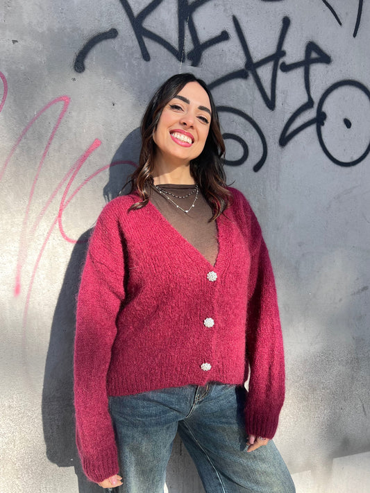 CARDIGAN MOHAIR BOTTONI GIOIELLO AMIRA BORDEAUX