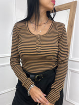 MAGLIA SERAFINO GIROCOLLO AMPIO RIGATA TABACCO SUSY MIX