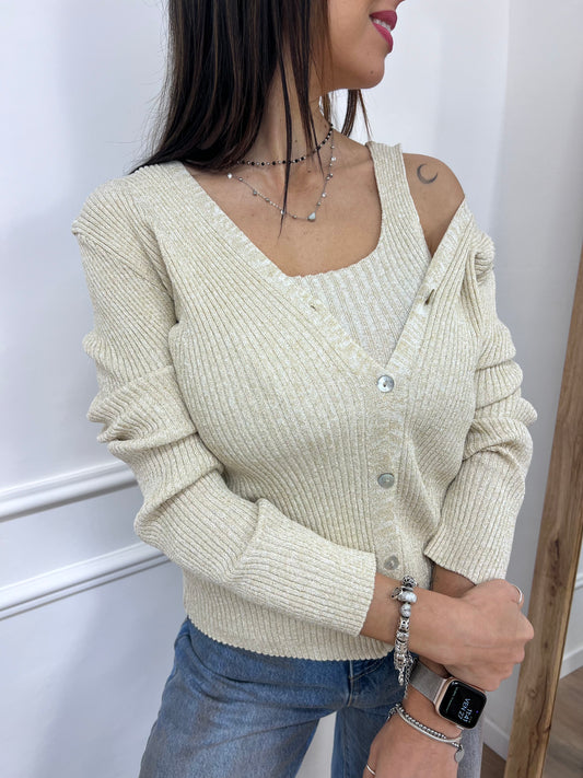 SUSY MIX CARDIGAN BOTTONCINI COSTE LUREX MALEN ORO