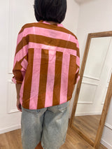 CAMICIA MUSSOLA COREANA RIGHE ROSA/TABACCO