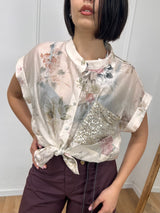 BLUSA BOTTONI TASCA PAILLETTES FIORI LINDA LATTE SUSY MIX