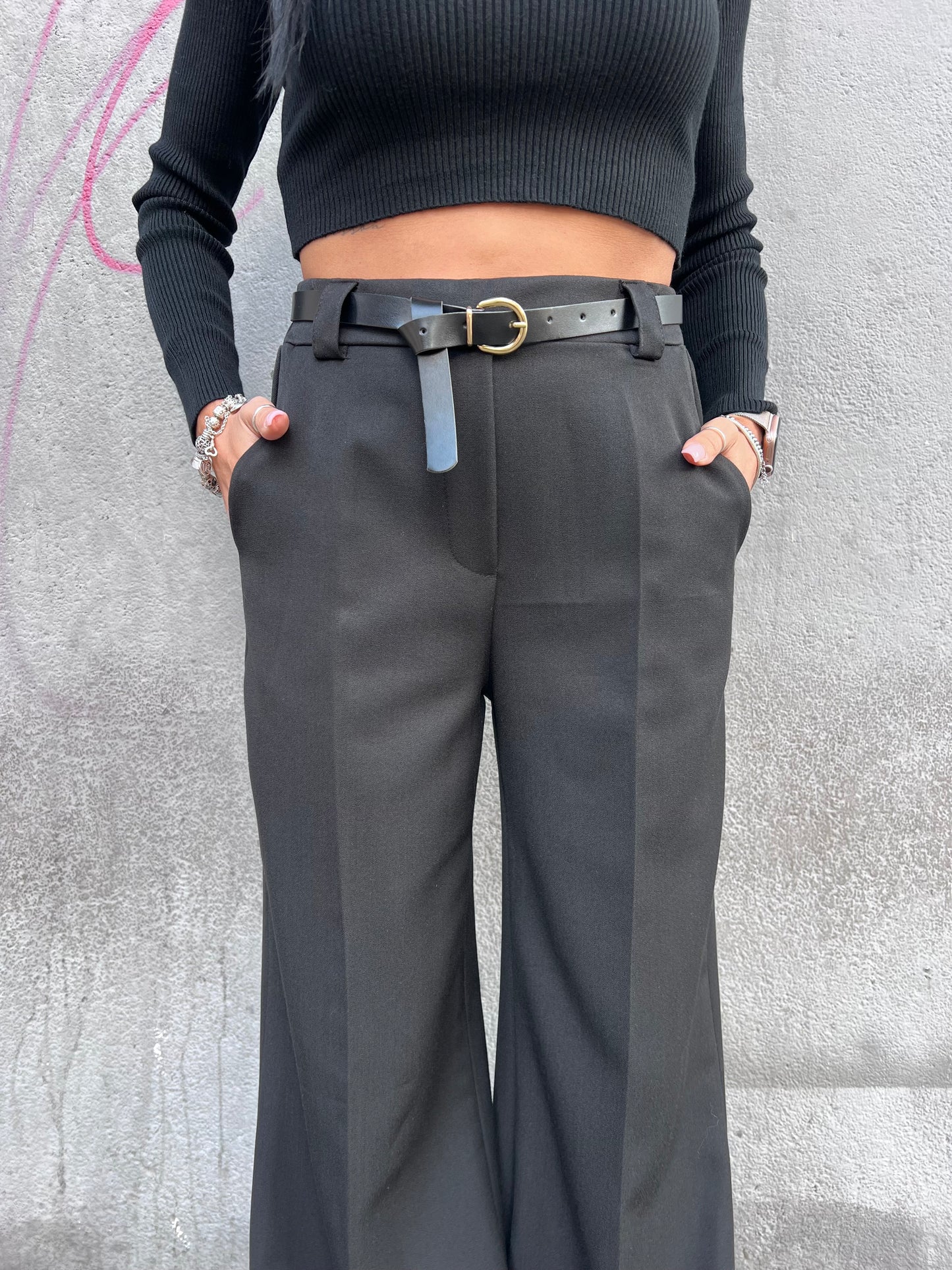 SUSY MIX PANTALONE PALAZZO DARIA NERO