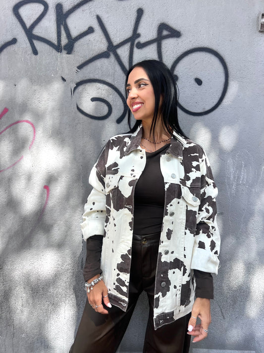 SUSY MIX GIACCHETTO DENIM OVER FANTASIA COW LATTE