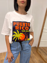 T-SHIRT LUNGA OVER STAMPA PUERTO RICO BIANCO SUSY MIX