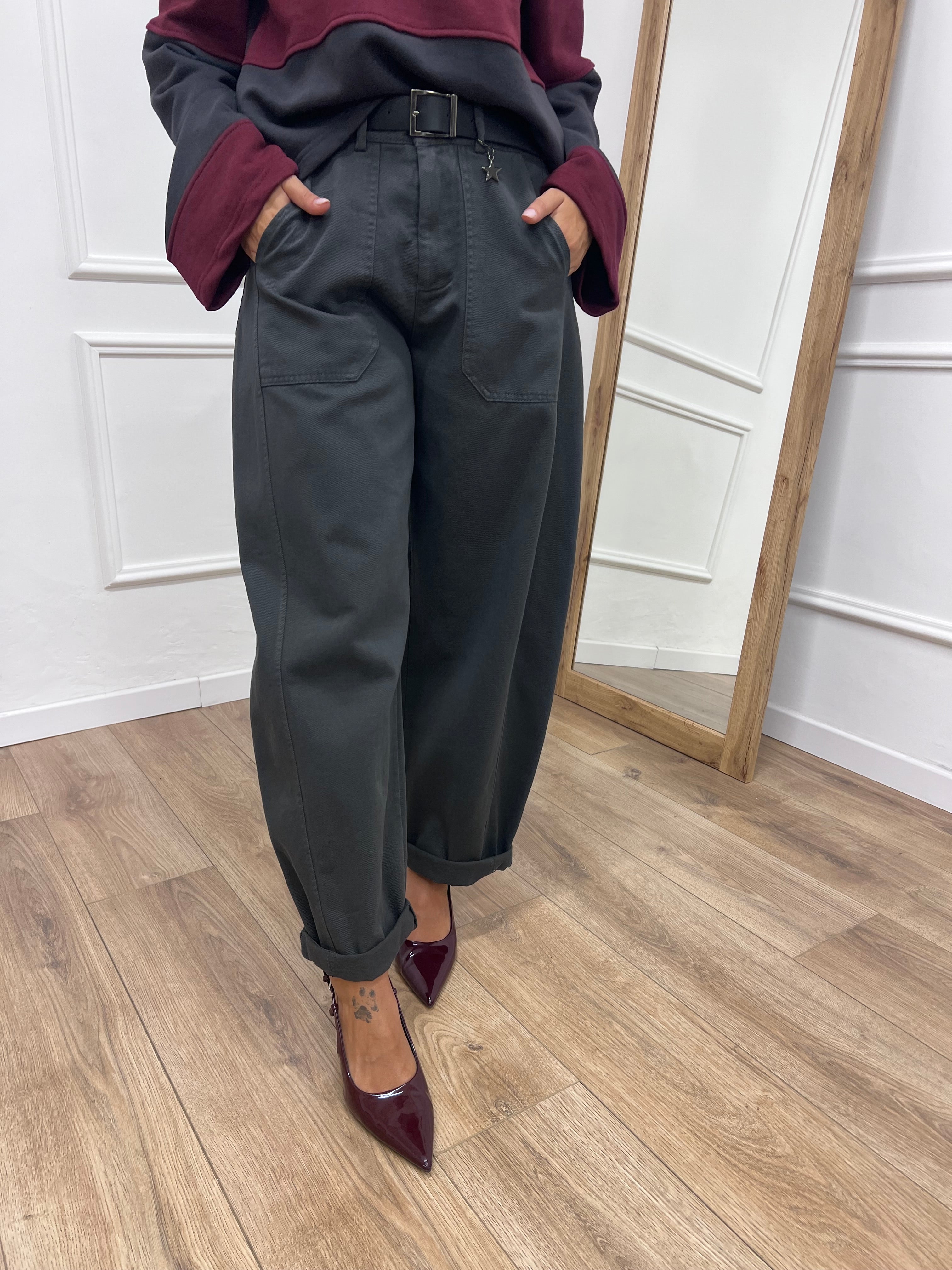 PANTALONE BALLON STELLINA TELA DENIM PIOMBO SUSY MIX
