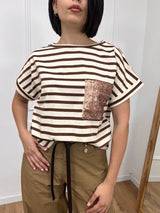 T-SHIRT M/C RIGHE TASCA MICRO PAILLETTES MORO SUSY MIX