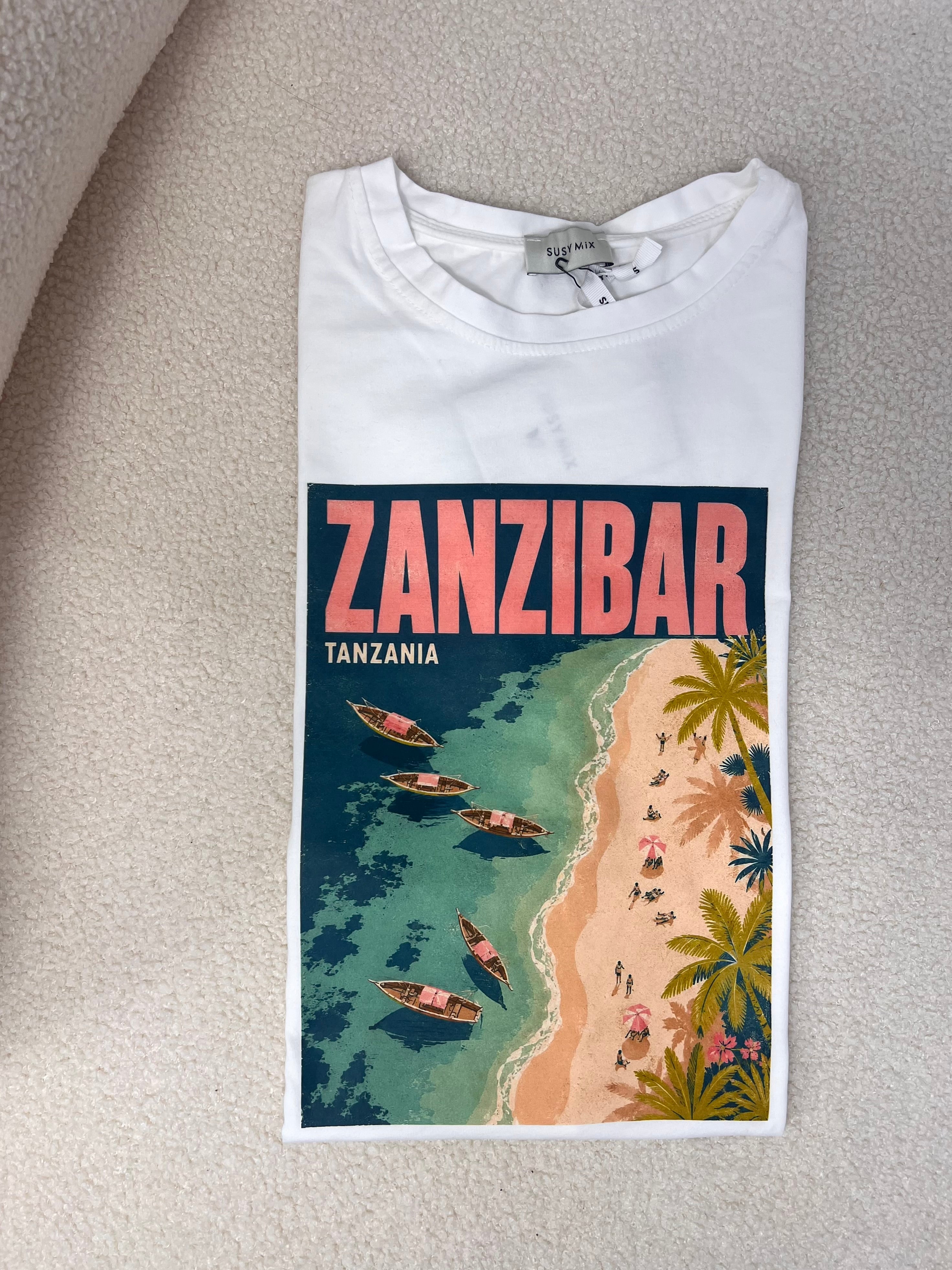 T-SHIRT LUNGA OVER STAMPA ZANZIBAR BIANCO SUSY MIX