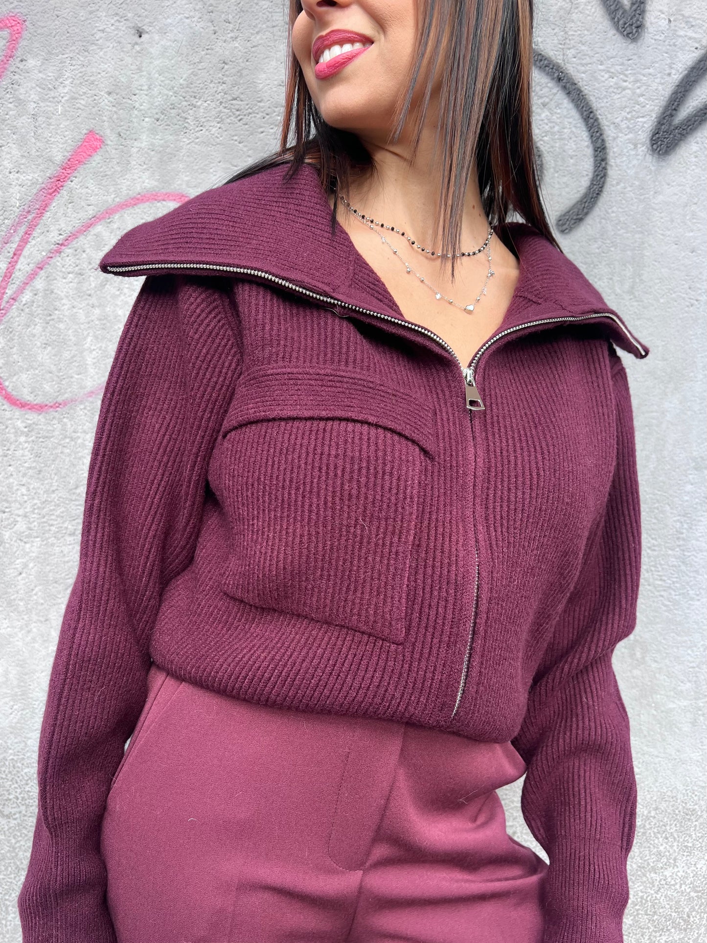 SUSY MIX CARDIGAN CERNIERA COLLO CRATERE IVANA VINO