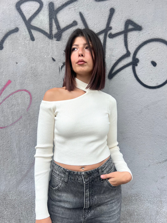 SUSY MIX MAGLIA CROP CUT OUT COSTINE ILARIA BURRO