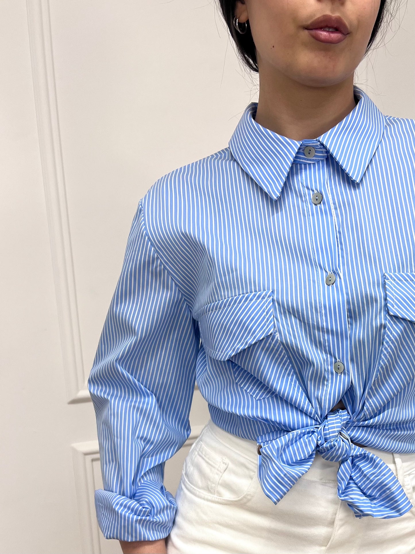 SUSY MIX CAMICIA RIGHINE TASCHE A TOPPA DORIAN CIELO