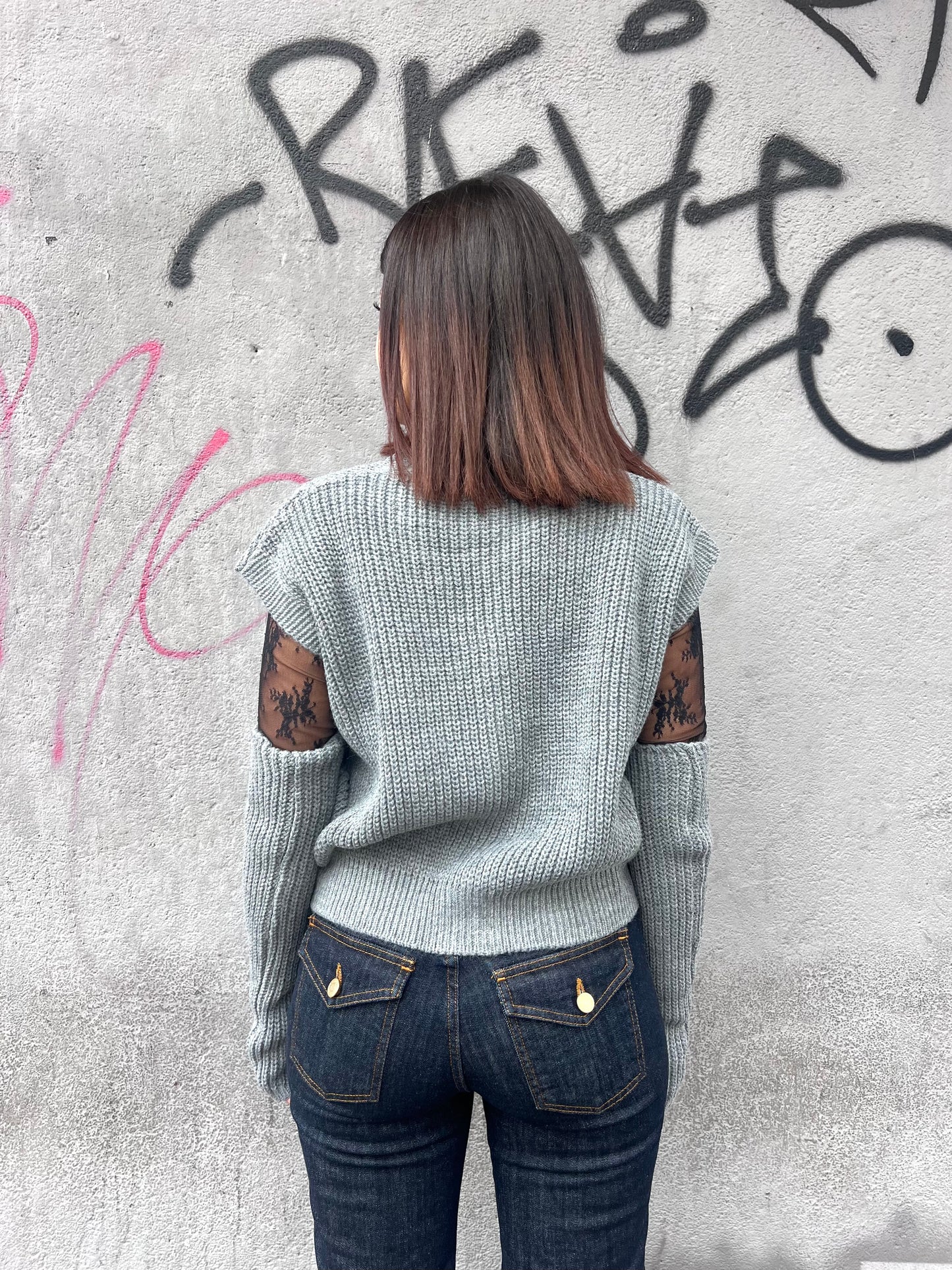 SUSY MIX GILET BOTTONI CON MANICOTTI BRIDGET GRIGIO