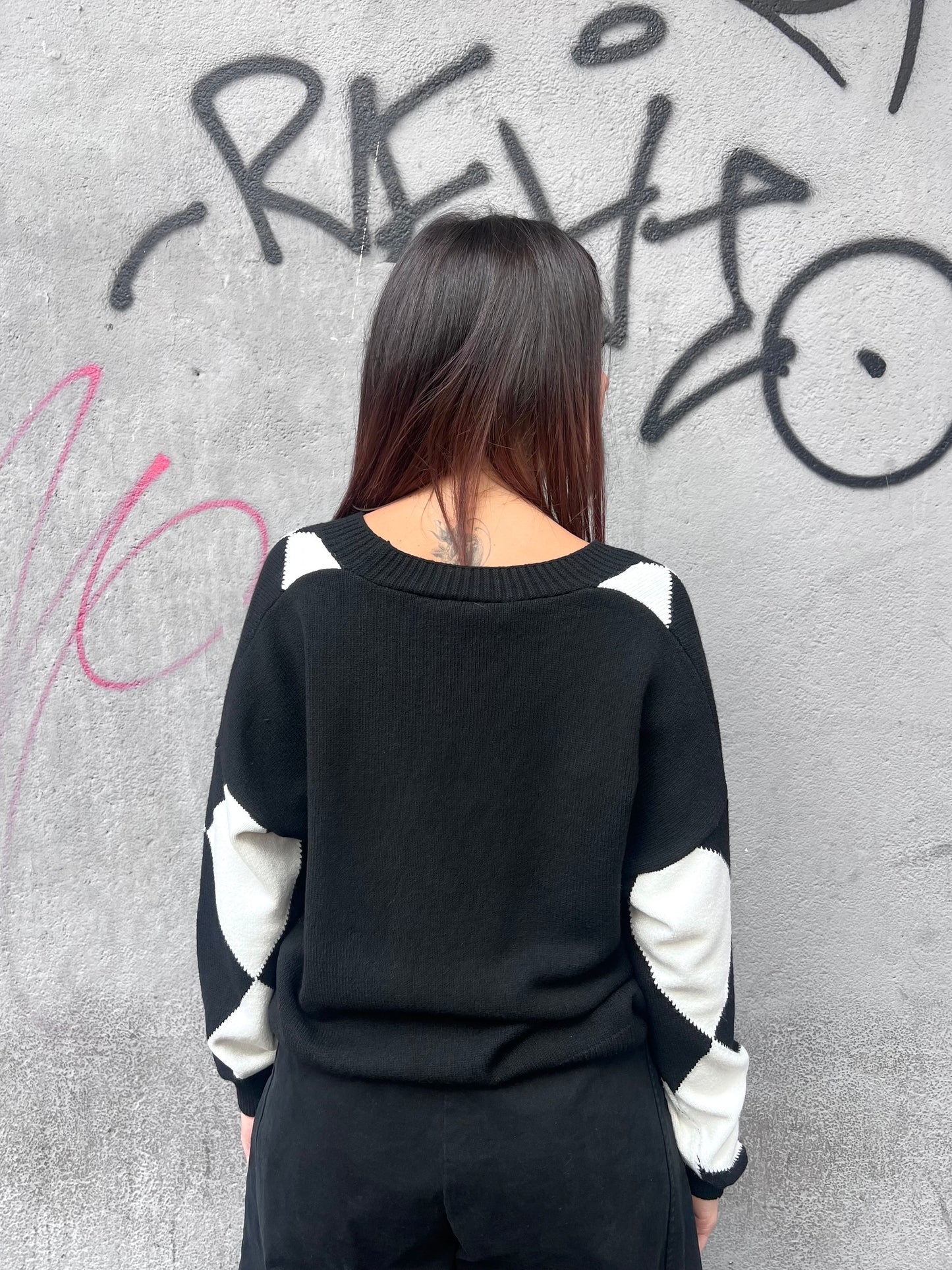 SUSY MIX CARDIGAN SCOLLO V ROMBI ANGY BIANCO