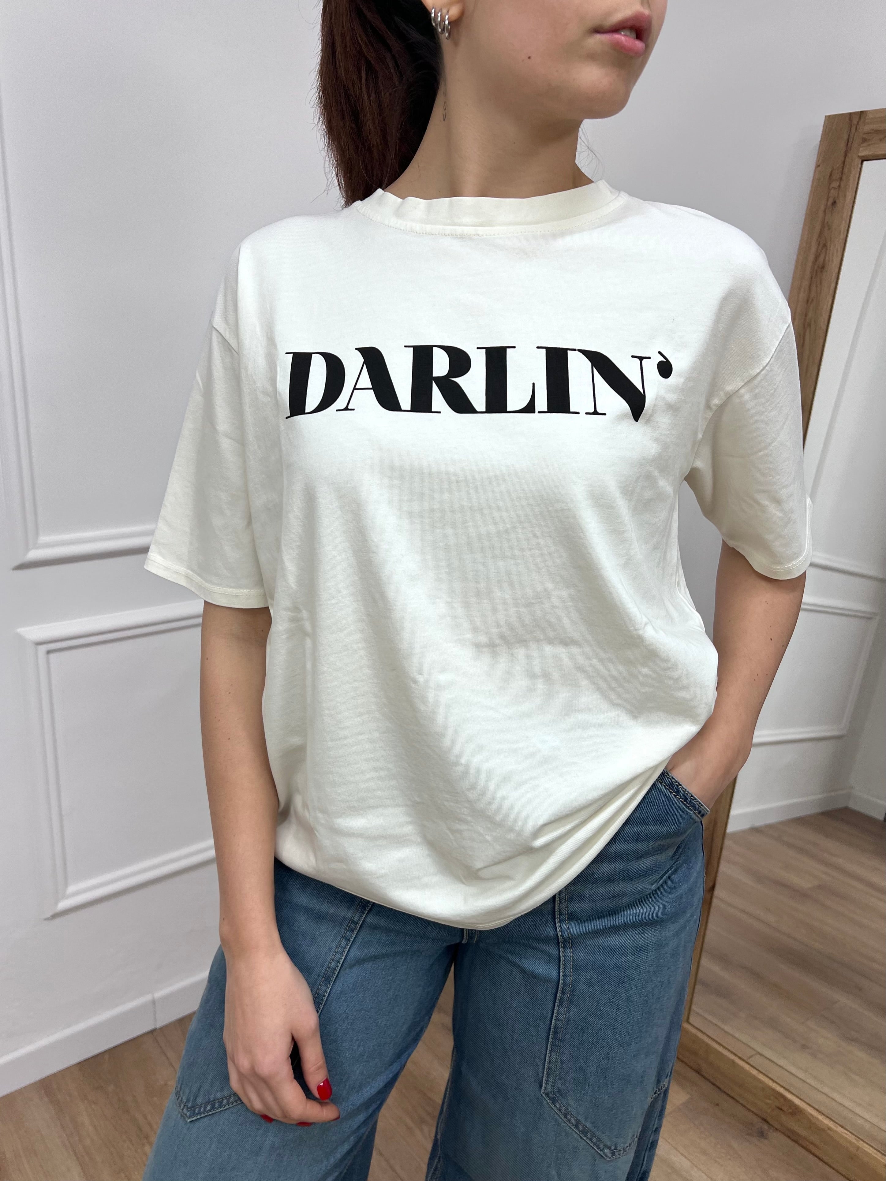 T-SHIRT M/C GIROCOLLO “DARLING” LATTE SUSY MIX