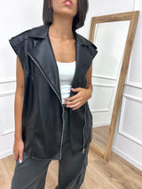 GILET ECOPELLE CERNIERA AMBRA NERO SUSY MIX