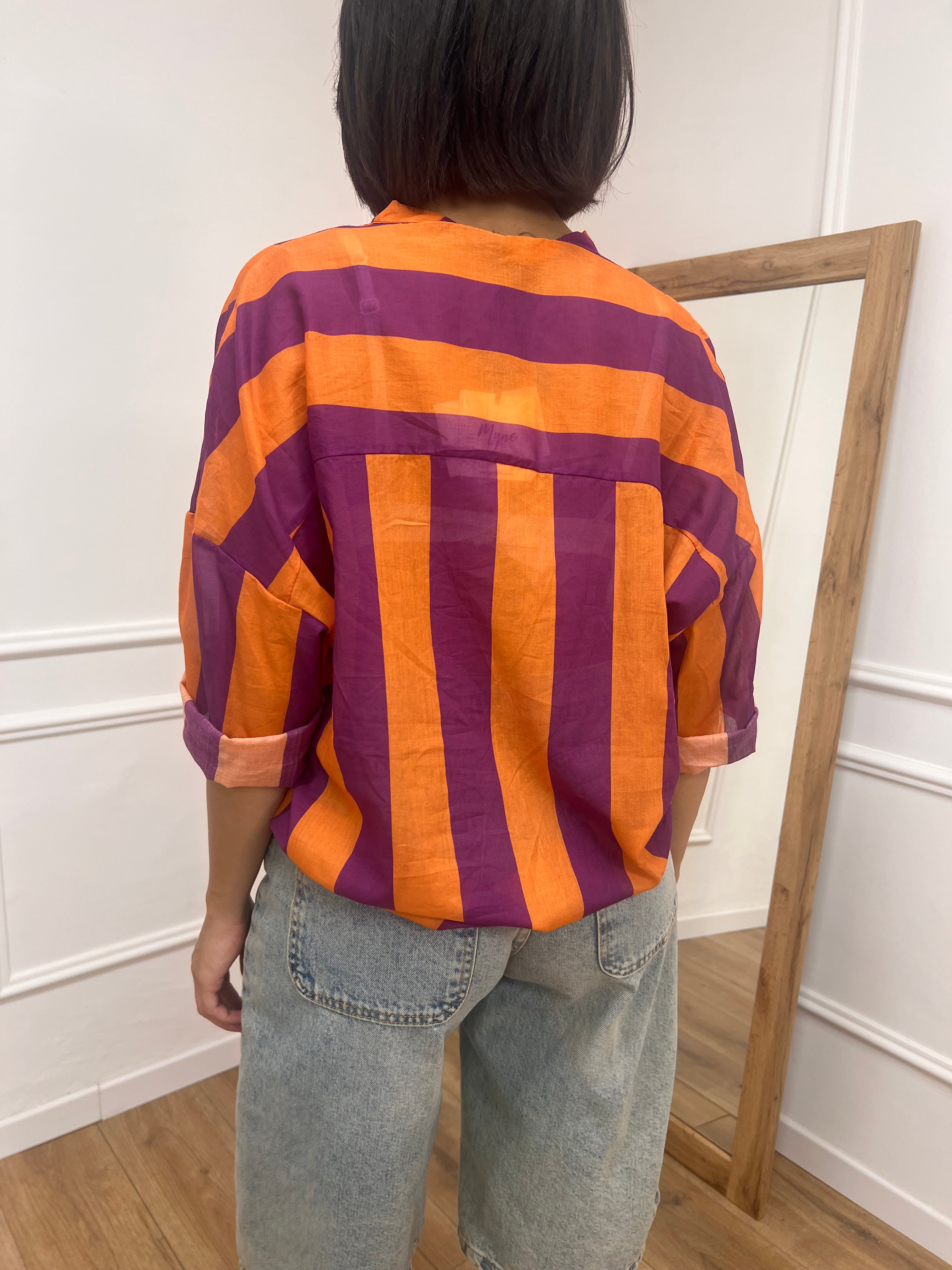 CAMICIA MUSSOLA COREANA RIGHE ARANCIO/FICO