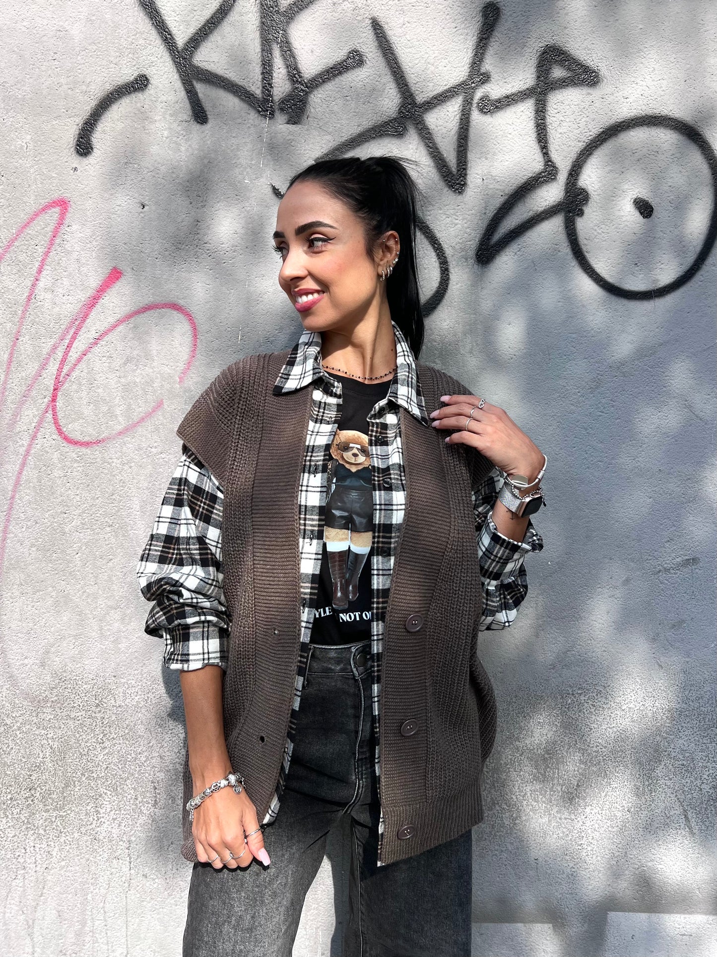 SUSY MIX GILET SCOLLO V BOTTONI YARY TORTORA