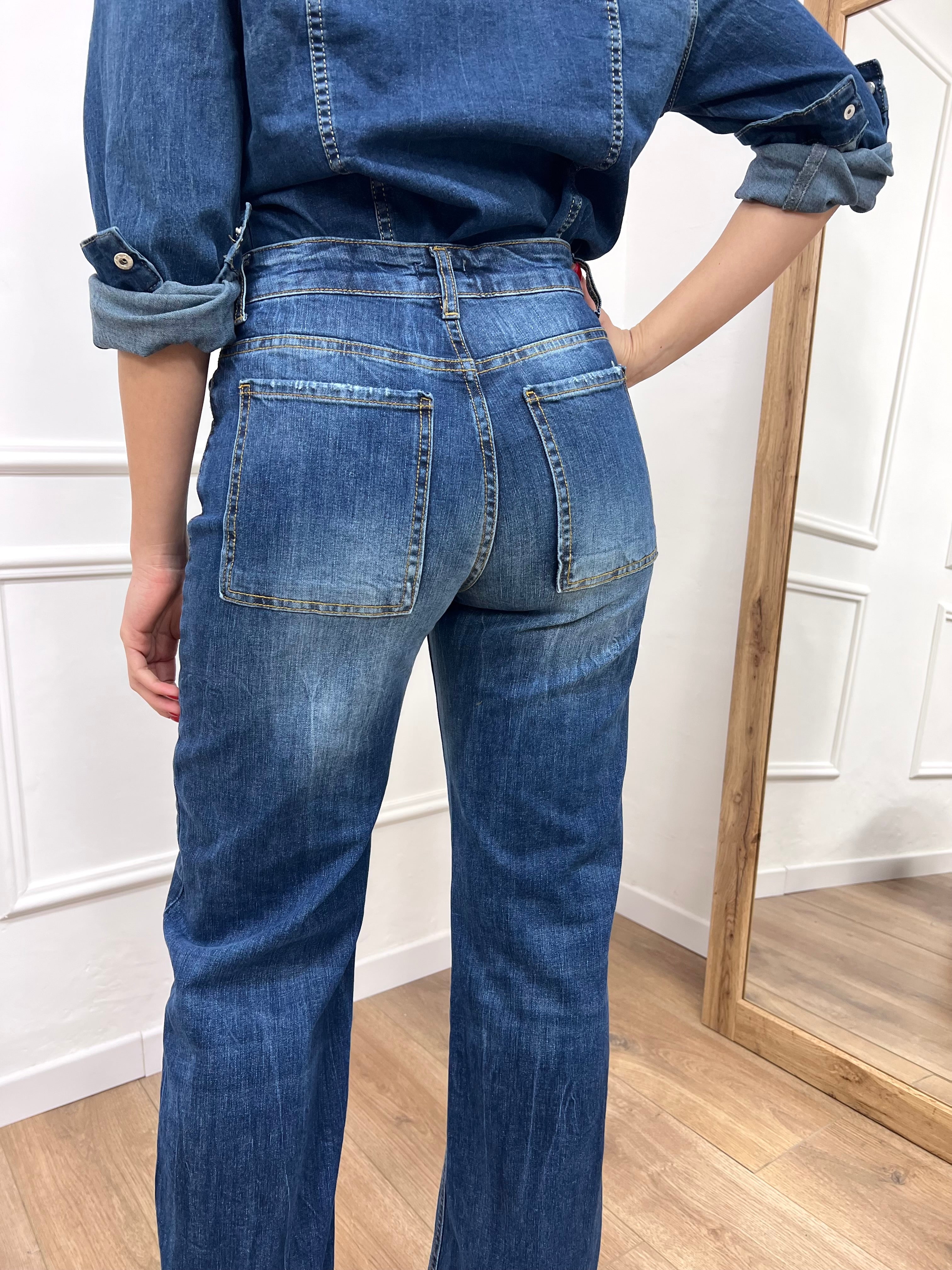 DENIM VITA ALTA STRAIGHT ROTTURE JERIKA BLU SUSY MIX