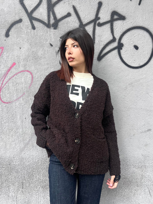 SUSY MIX CARDIGAN BOTTONI BOUCLE’ VIVIENNE CIOCCOLATO