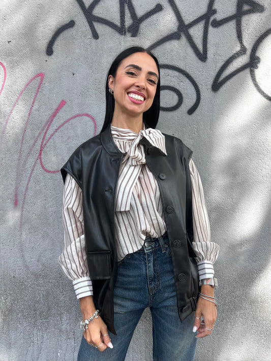 SUSY MIX BOMBER SMANICATO ECOPELLE ANAH NERO