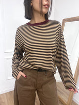 MAGLIA SCATOLA RIGHE COLLO CONTRASTO MORO SUSY MIX