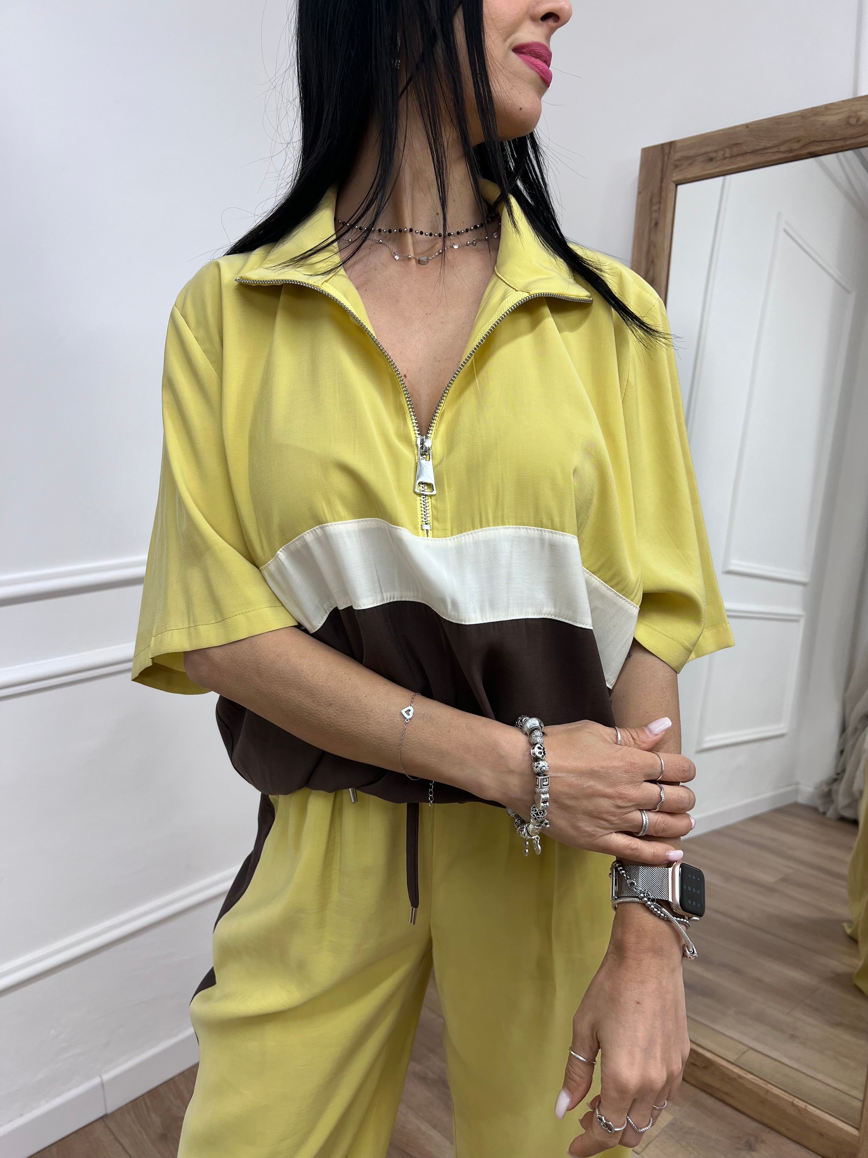 BLUSA M/C CERNIERA BICOLORE IRINA GIALLO MOTEL