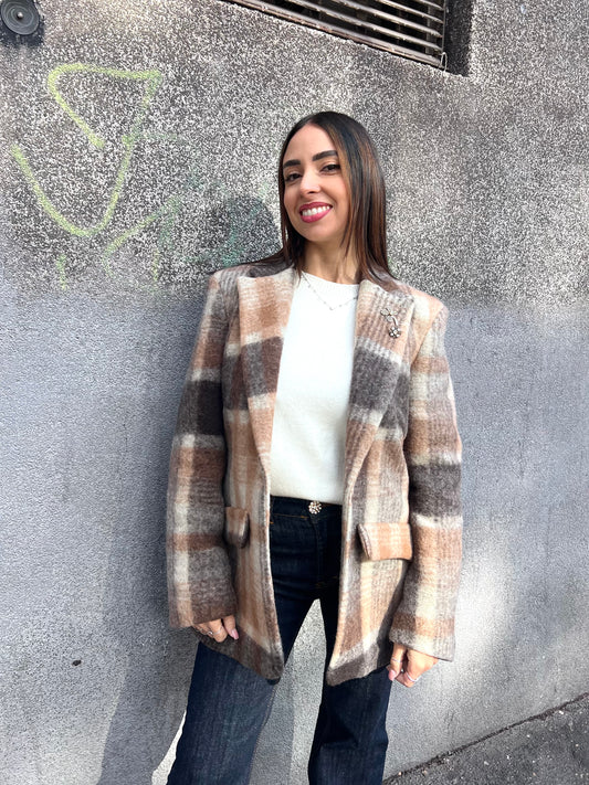 SUSY MIX GIACCA MONOPETTO CHECK AVVITATA BEIGE