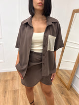 CAMICIA OVER M/C CUPRO TASCA PAILLETTES MORO SUSY MIX
