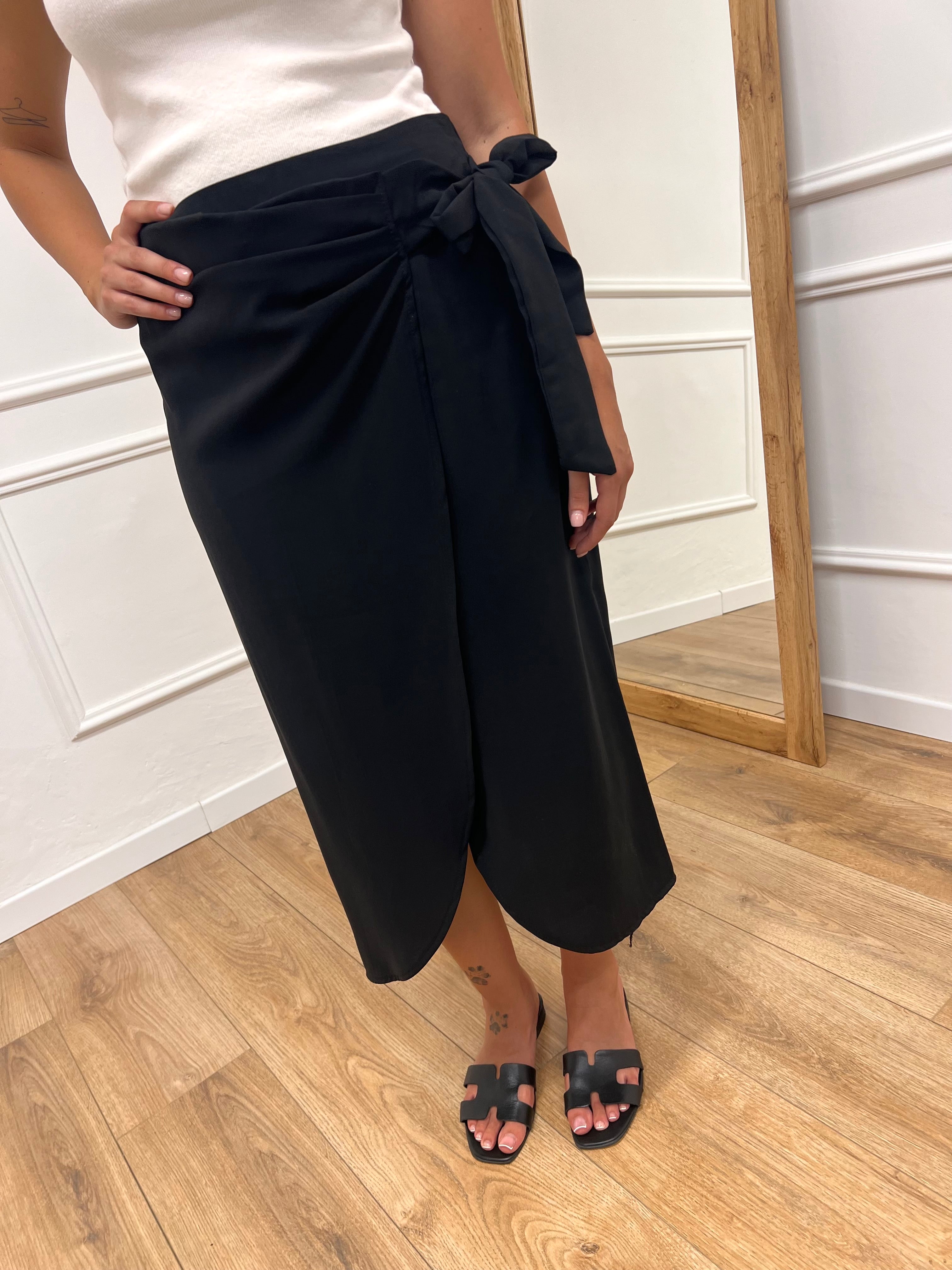 GONNA PAREO MIDI IN CUPRO   FIOCCO LATO NERO SUSY MIX
