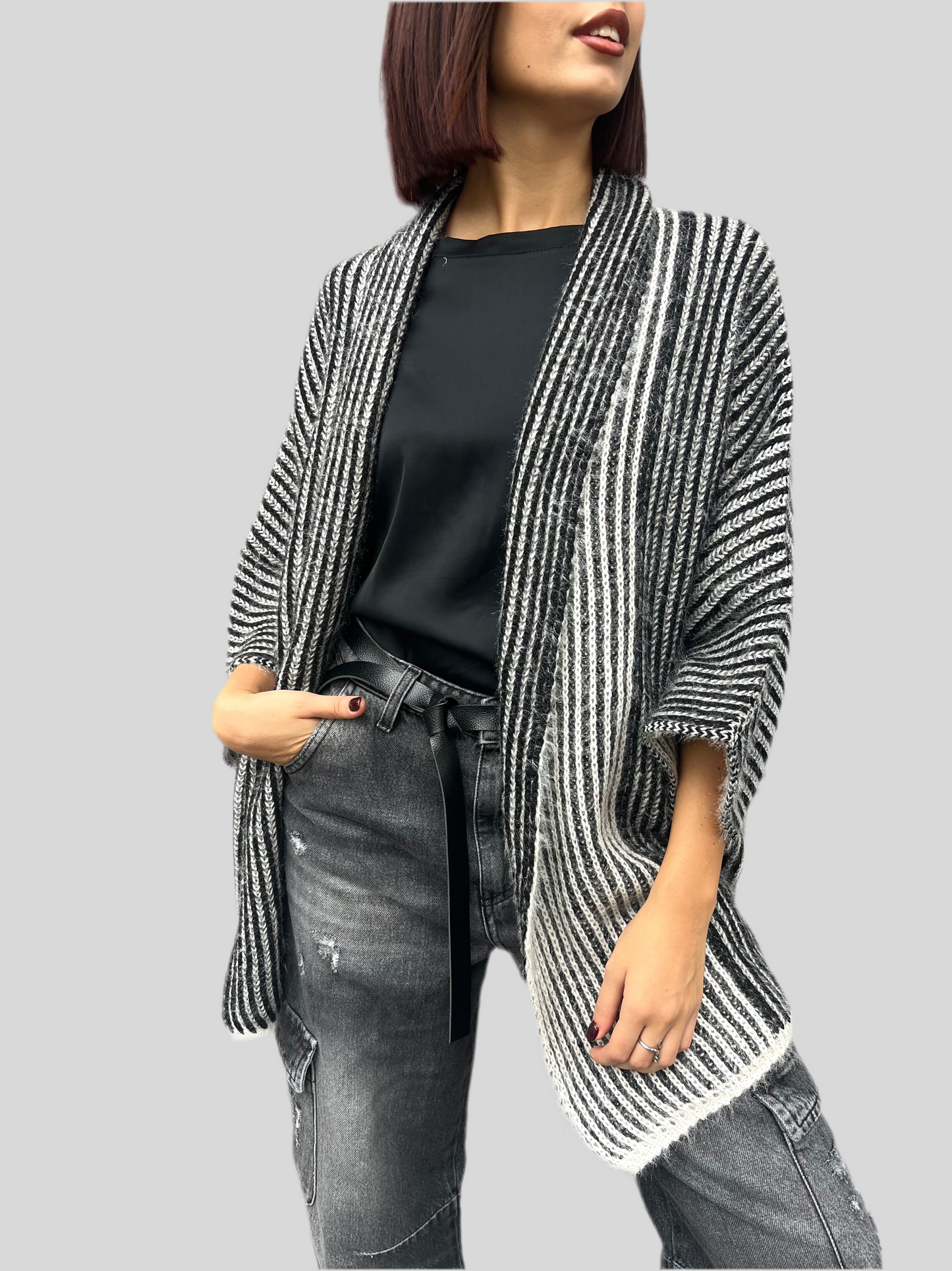 SUSY MIX CARDIGAN BICOLOR ADELE NERO