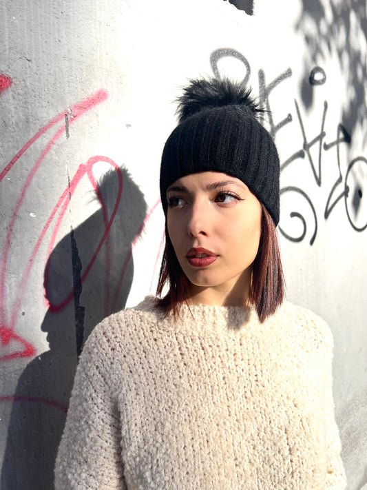 CUFFIA COSTE CON PON PON RIMOVIBILE NERO