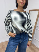 MAGLIA RIGATA SCATOLETTA COLLO CONTRASTO NERO SUSY MIX