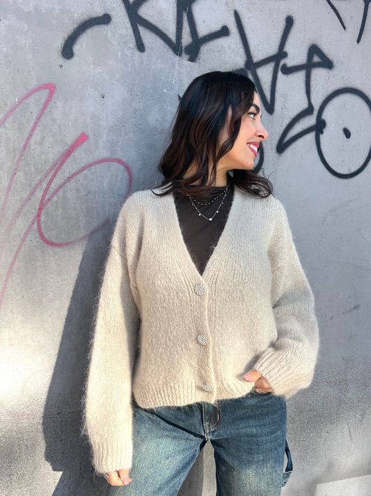 CARDIGAN MOHAIR BOTTONI GIOIELLO AMIRA BURRO