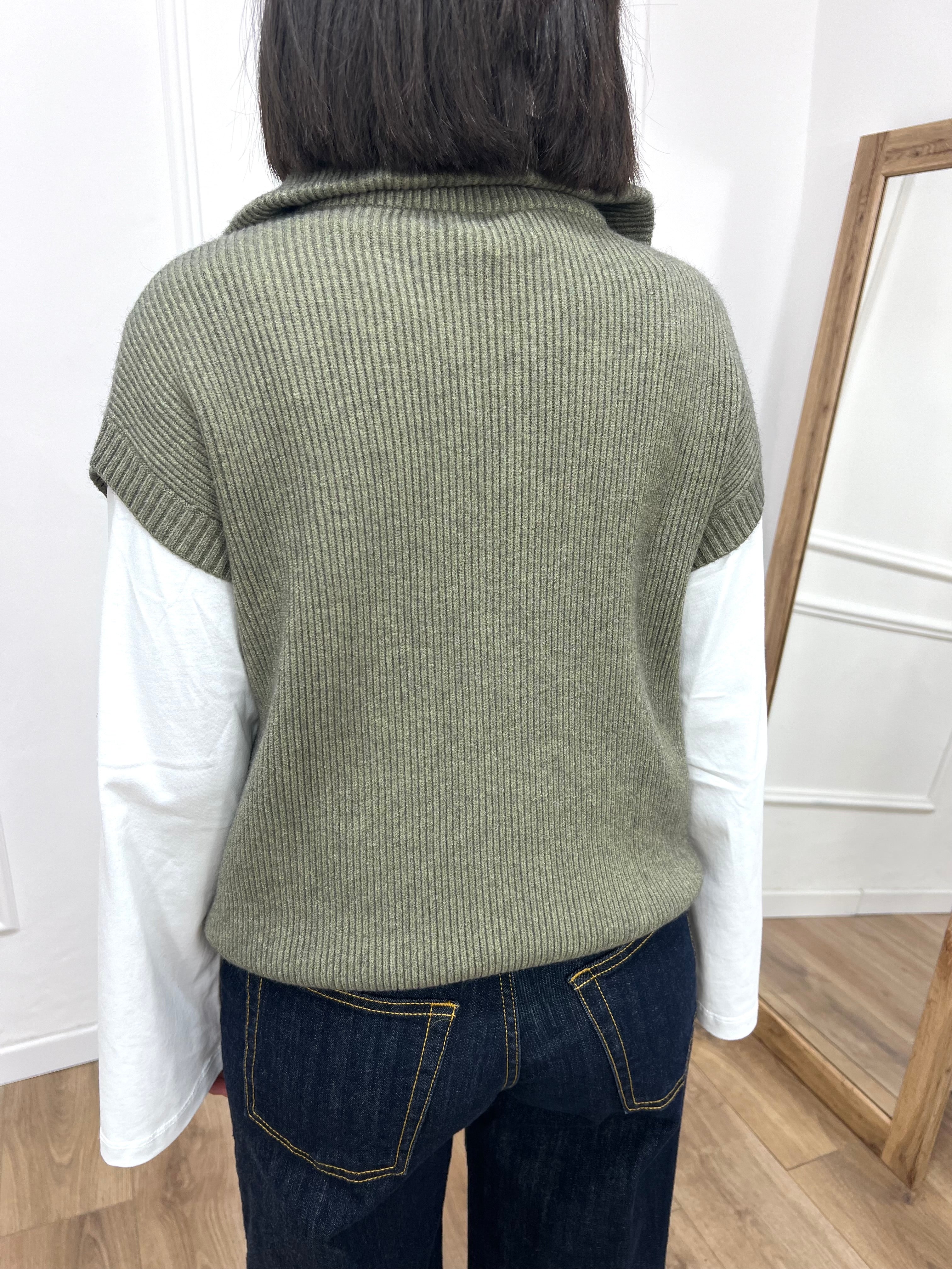 GILET IN MAGLIA A COSTE CON CERNIERA VERDE SUSY MIX