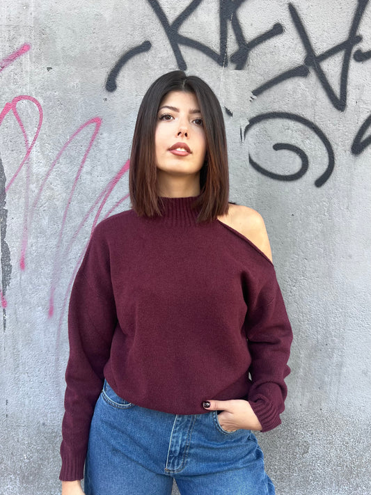 SUSY MIX MAGLIA CUT OUT COLLO NENA VINO