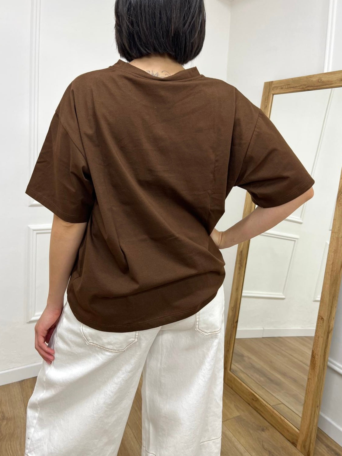 T-SHIRT M/C OVER TASCA MICRO PAILLETTES MORO SUSY MIX