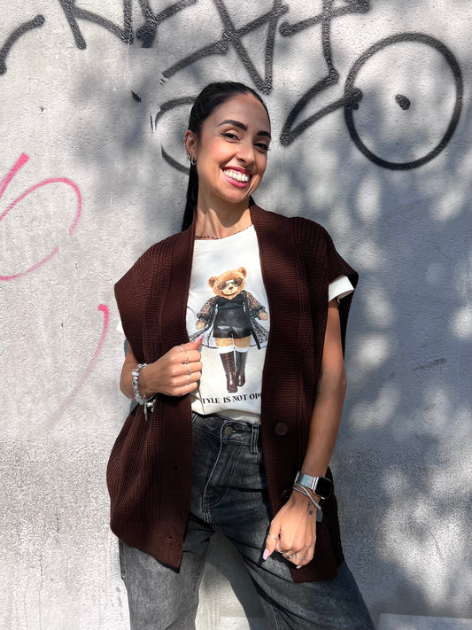 SUSY MIX GILET SCOLLO V BOTTONI YARY CIOCCOLATO