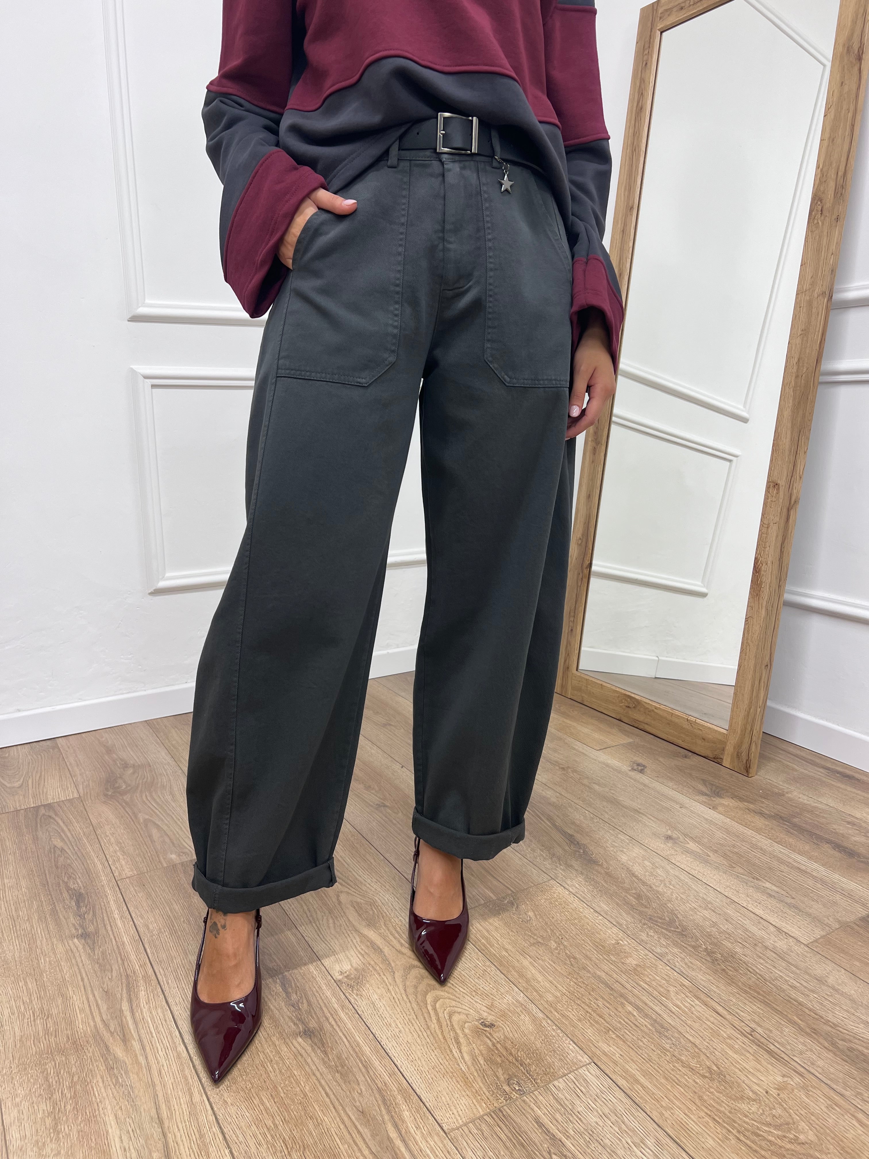 PANTALONE BALLON STELLINA TELA DENIM PIOMBO SUSY MIX