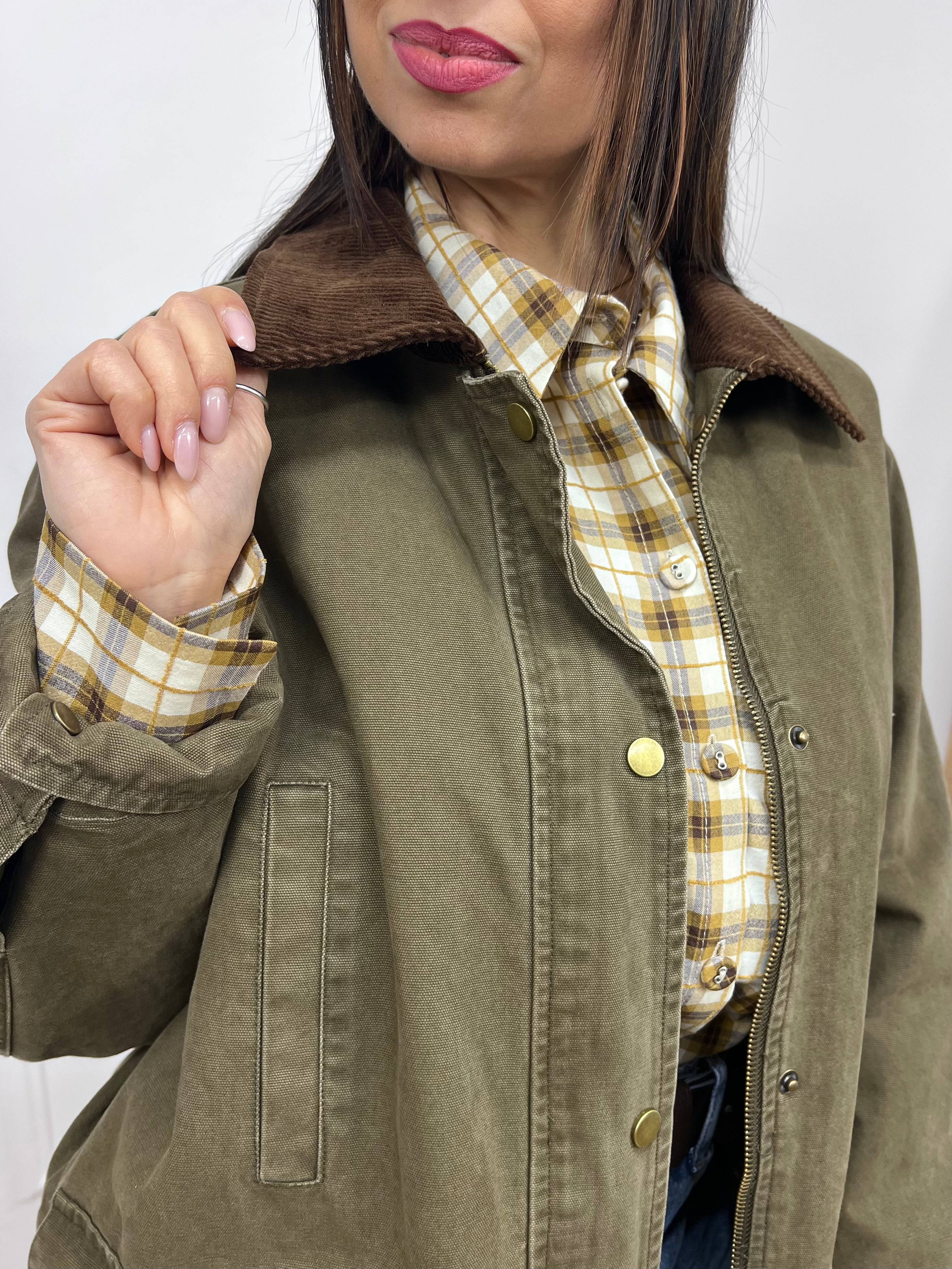 GIACCA TELA DENIM COLLETTO CONTRASTO KATE MILITARE