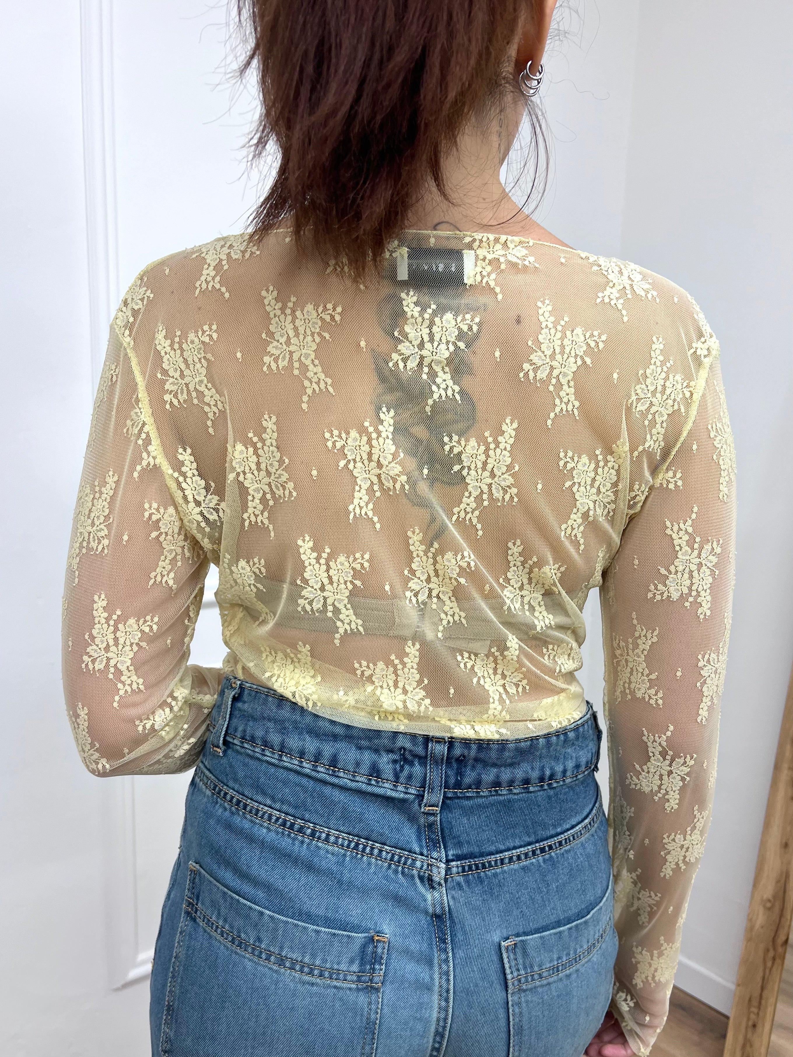 MAGLIA PIZZO MANICOTTI ROBERTA GIALLO SUSY MIX