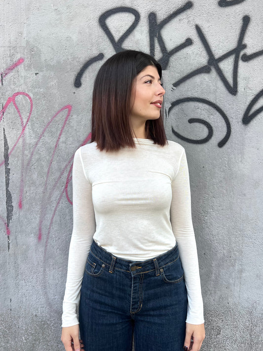 MAGLIA BASIC SCOLLO BARCA ULTRA LIGHT CACHEMIRE BURRO