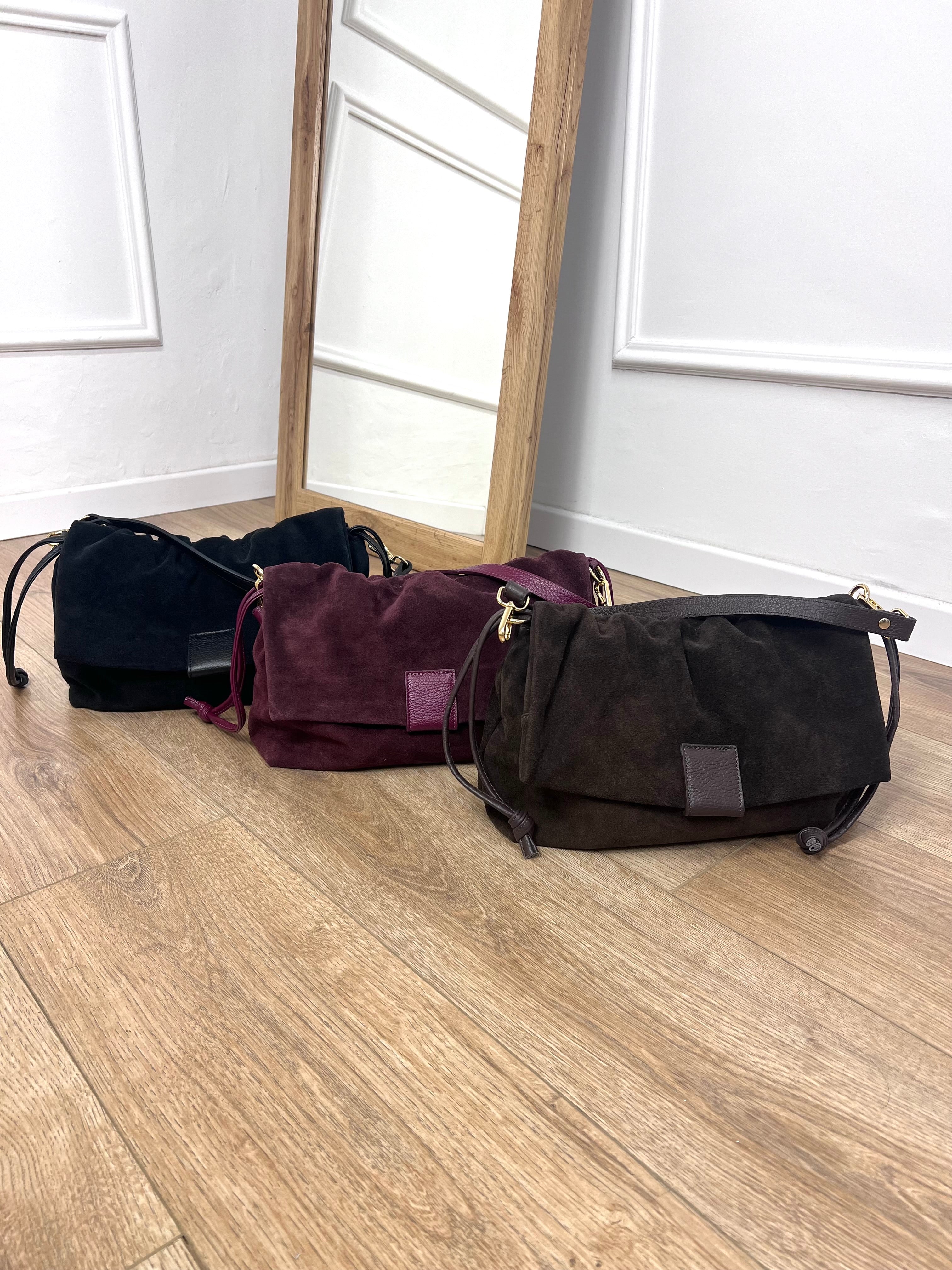 BORSA POUCH ARRICCIATA CAMOSCIO BROOKLYN NERO