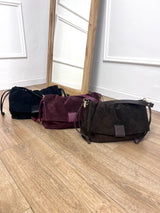 BORSA POUCH ARRICCIATA CAMOSCIO BROOKLYN NERO