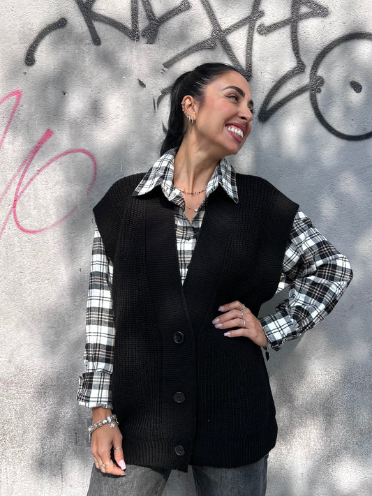 SUSY MIX GILET SCOLLO V BOTTONI YARY NERO