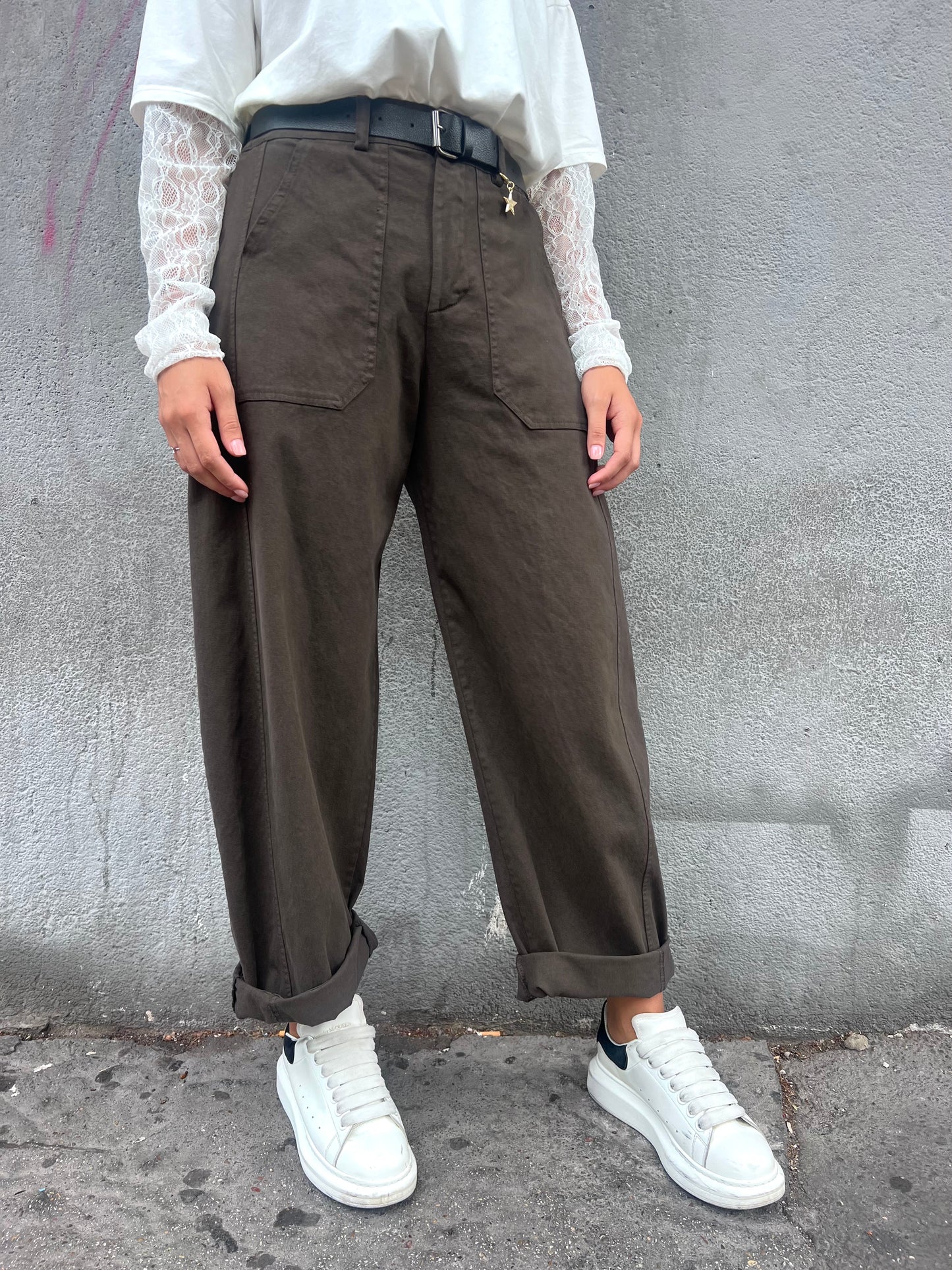SUSY SUSY MIX PANTALONE VITA ALTA BALLON STELLINA MORO