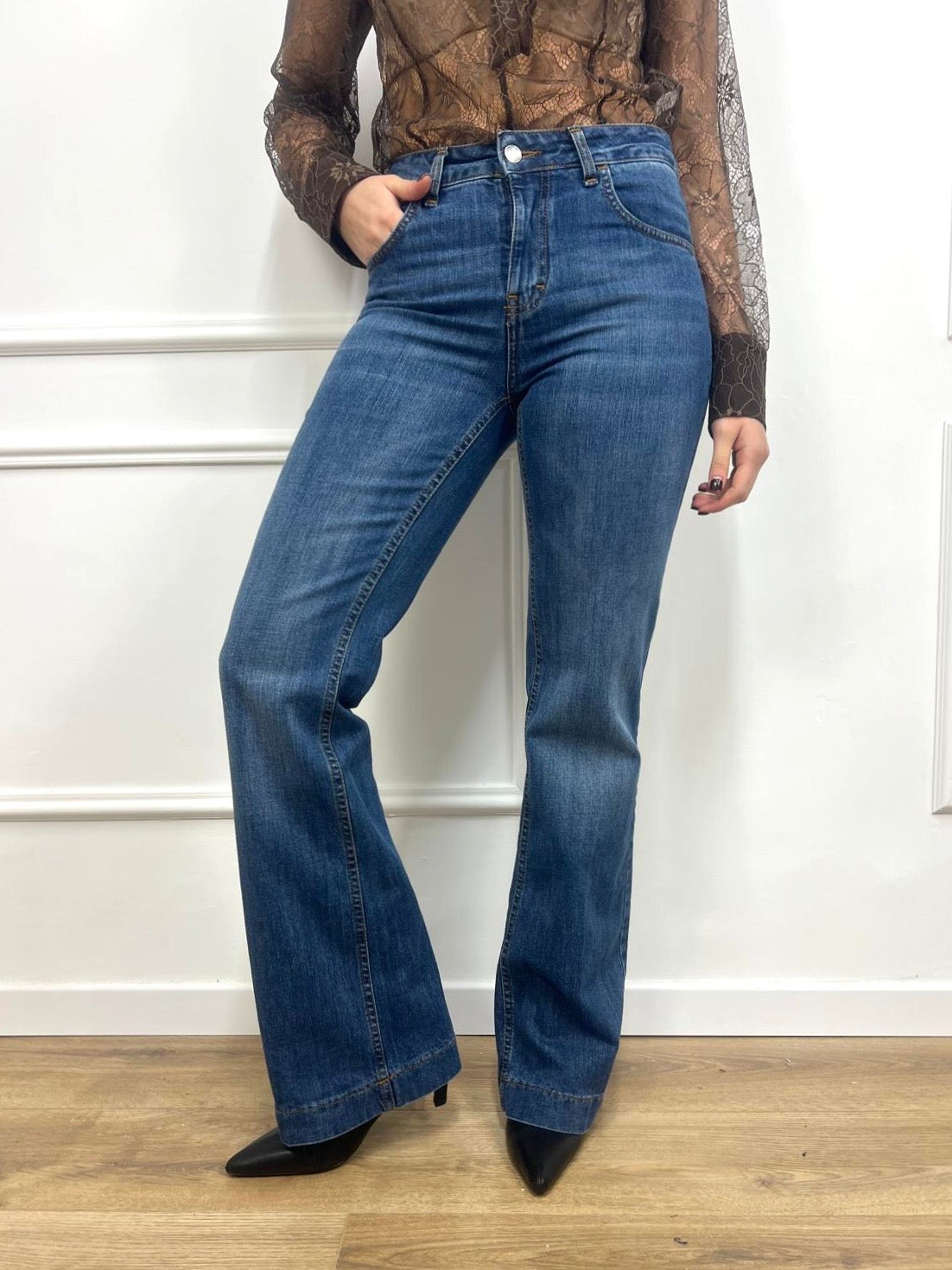 SUSY MIX DENIM VITA REGOLARE MODELLO FLARE FLAMINIA BLU