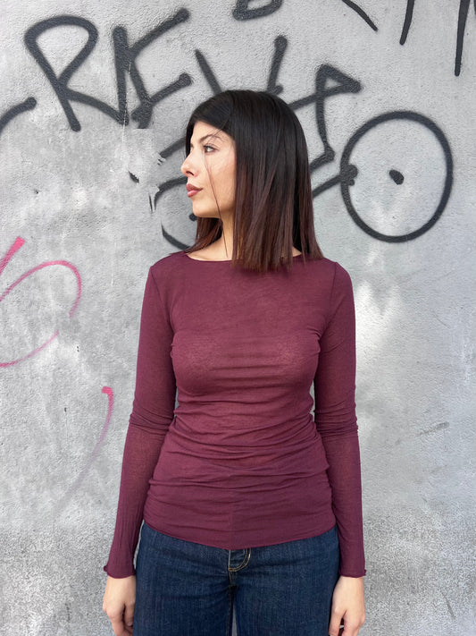 MAGLIA BASIC SCOLLO BARCA ULTRA LIGHT CACHEMIRE VINO