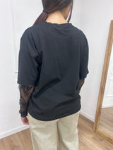 T-SHIRT MANICA PIZZO IOLANDA NERO SUSY MIX