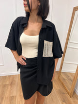 CAMICIA OVER M/C CUPRO TASCA PAILLETTES NERO SUSY MIX