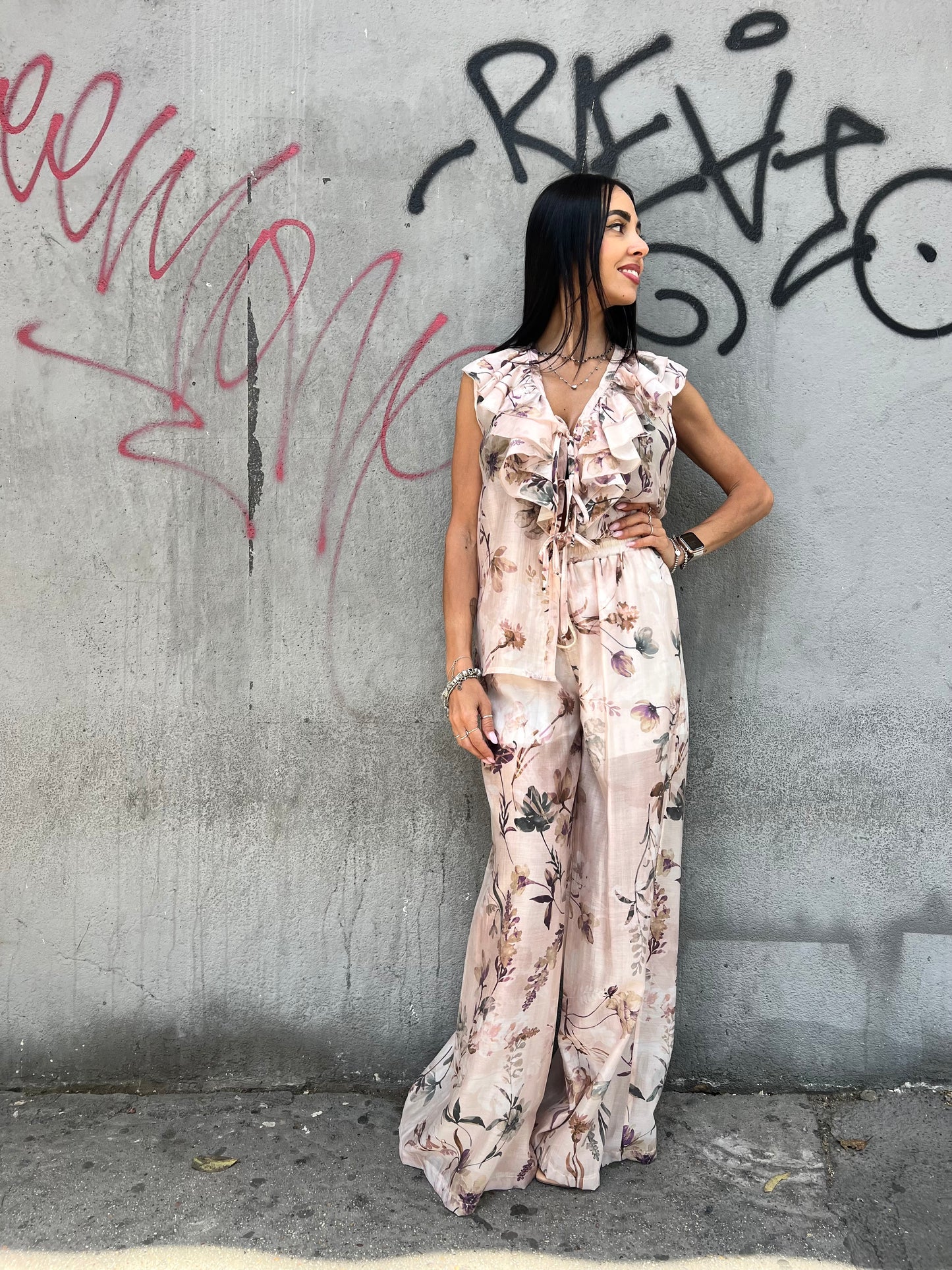 SUSY MIX TOP GILET ROUCHES FANTASIA ROMANTICA ROSA