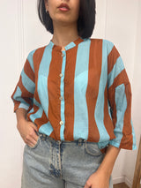 CAMICIA MUSSOLA COREANA RIGHE TABACCO/TURCHESE